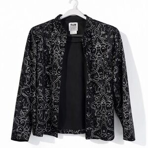R&M Richards Elegant Black Jacket with Intricate Silver Design
